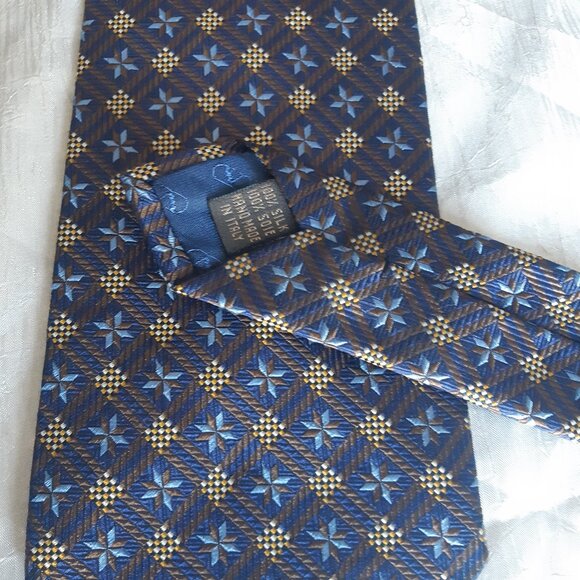 Valentino Cravatte 4" Navy Blue Patterned 100% Silk Men's Neck Tie - Picture 5 of 10